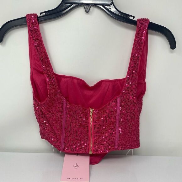 Hello Molly NWT Sz 2 Hot Pink Sequin Sexy Party Vibe Crop Top - Picture 4 of 11